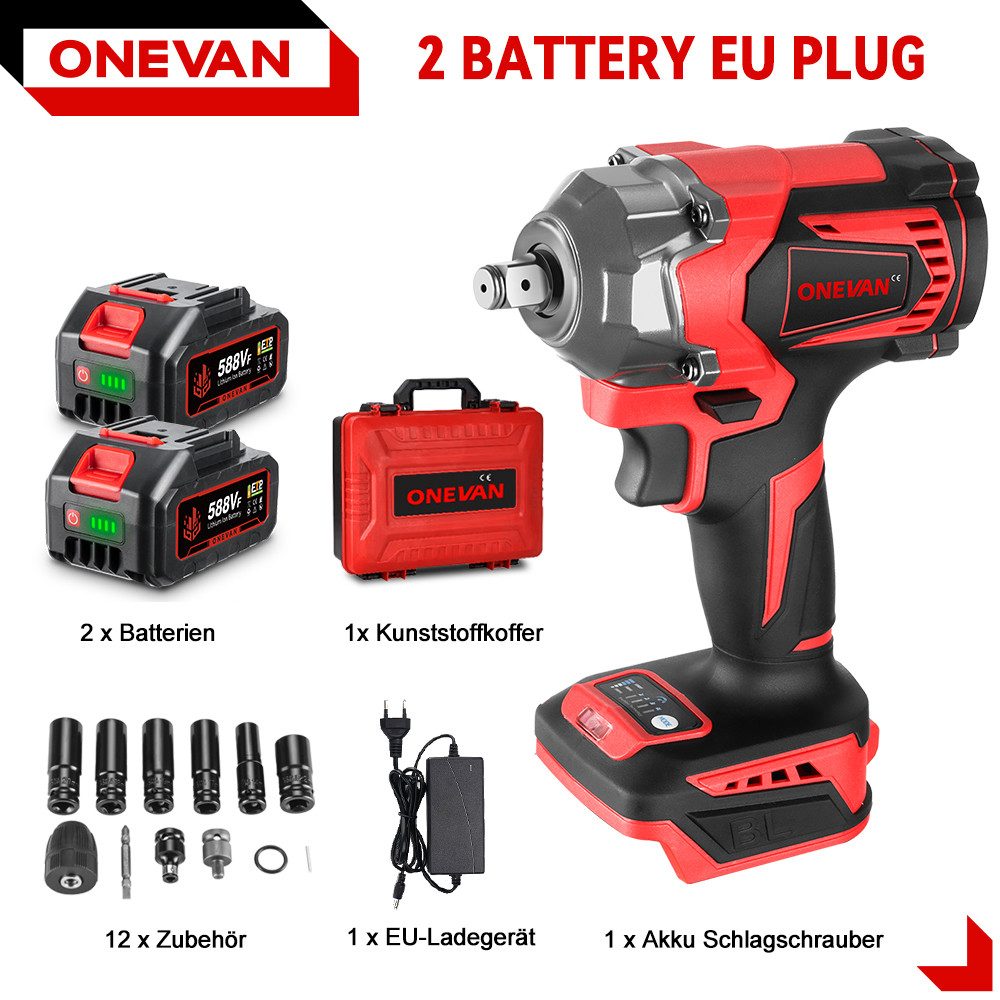 ONEVAN Akku-Schlagschrauber Bürstenloser 1/2" Schlagschrauber 950Nm günstig online kaufen