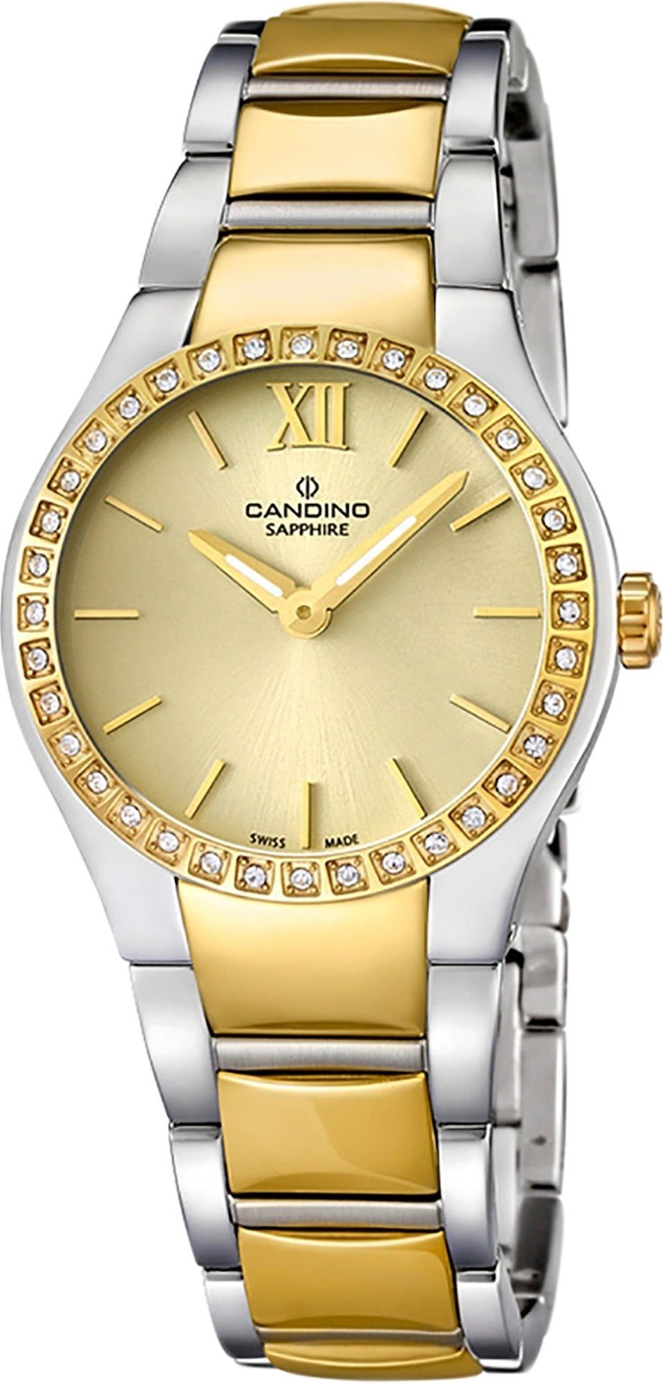 Candino Quarzuhr Candino Damen Uhr Quarzwerk C4538/2, Damen Armbanduhr rund, Edelstahl Gelbgold PVD Beschichtungarmband silb