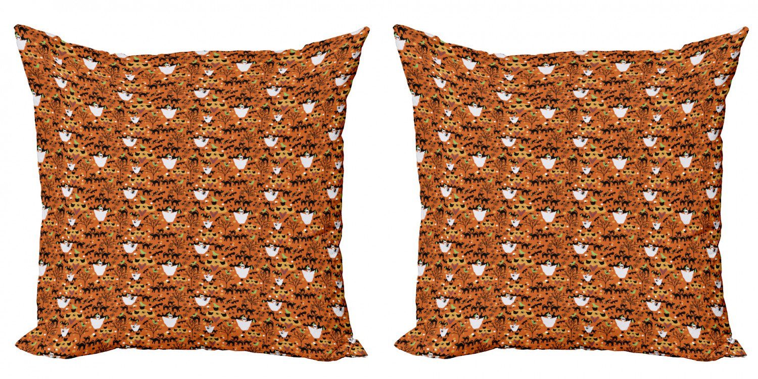 Kissenbezüge Modern Accent Doppelseitiger Digitaldruck, Abakuhaus (2 Stück), Orange und Schwarz Geist-Katzen Fledermäuse Spiders