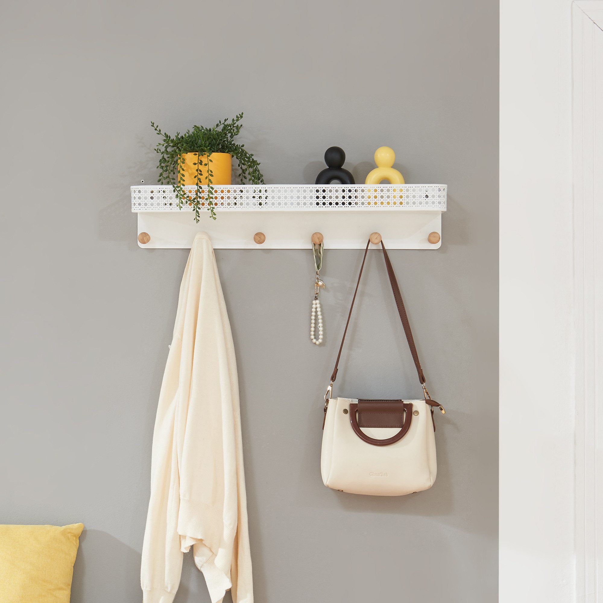 en.casa Wandgarderobe, »Jäller« mit 6 Haken Metall 60 x 14 x 12 cm Weiß günstig online kaufen