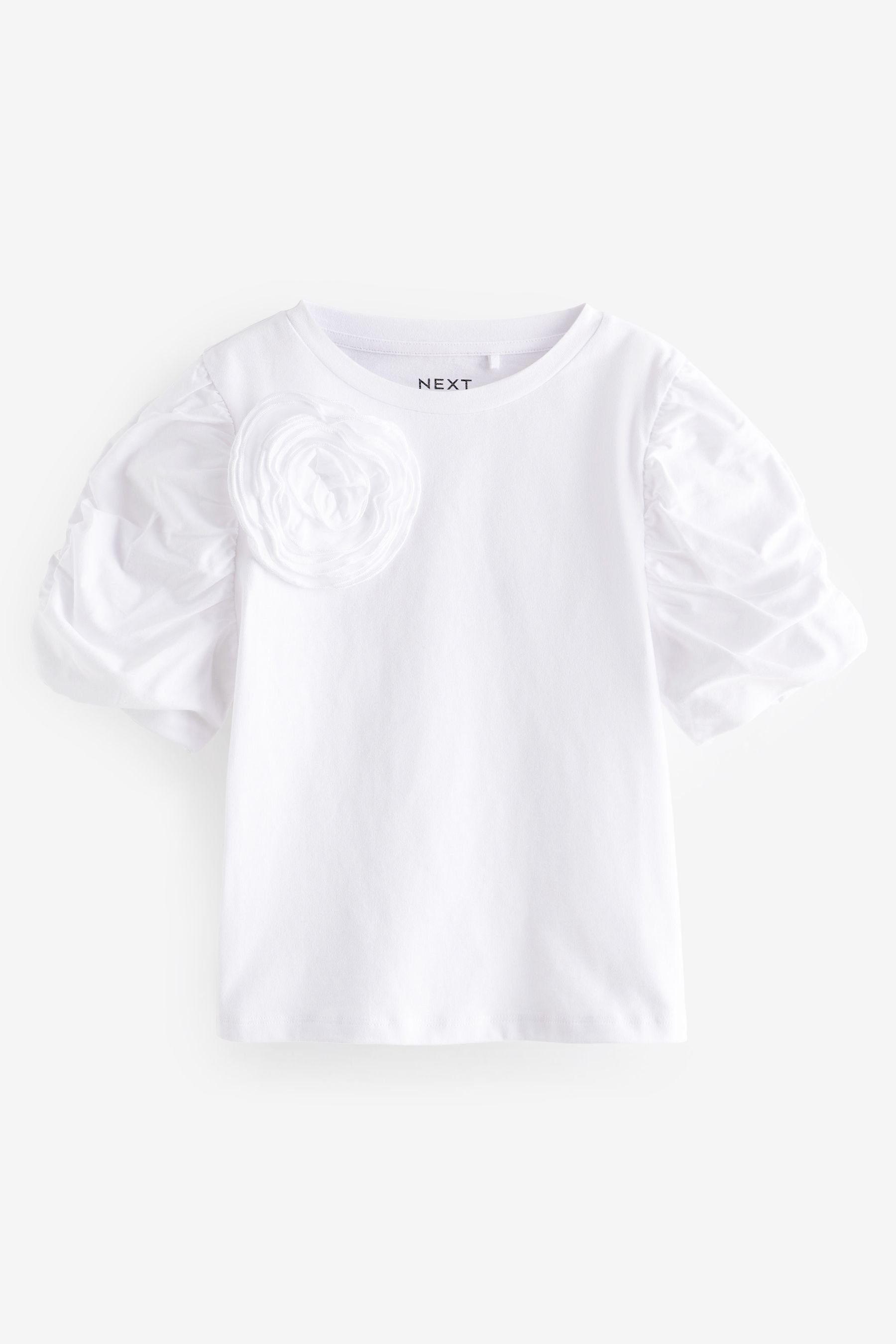 T-Shirt und Puffärmeln Ansteckblume mit T-Shirt (1-tlg) Next