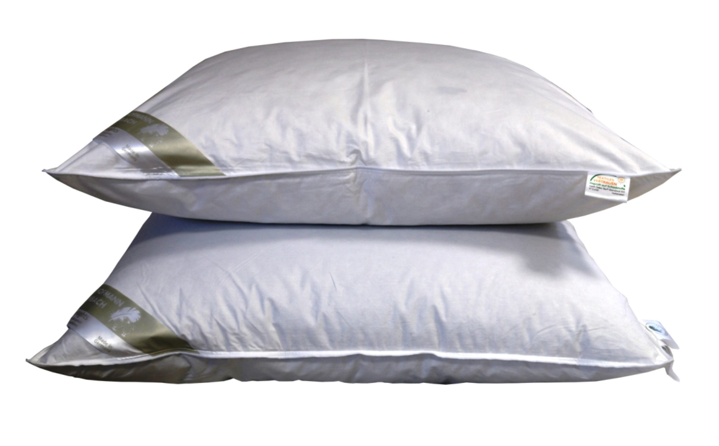 Betten Hofmann Kopfkissen 2 Stück Betten Hofmann Canada Kopfkissen 80x80cm strapazierfähig 1000g, Füllung: 100% Federn, Bezug: 100% Baumwolle, Seitenschläfer, Rückenschläfer, 2-tlg., medium, made in Germany, strapazierfähig