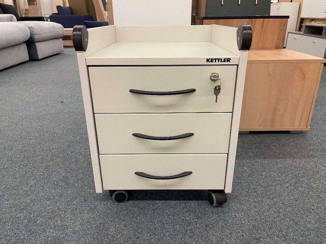 Möbelhandel Klipenstein Rollcontainer Kettler Roll-On-Locked Rollschrank Weiß/Eiche, 3 Schubladen, abschließbar