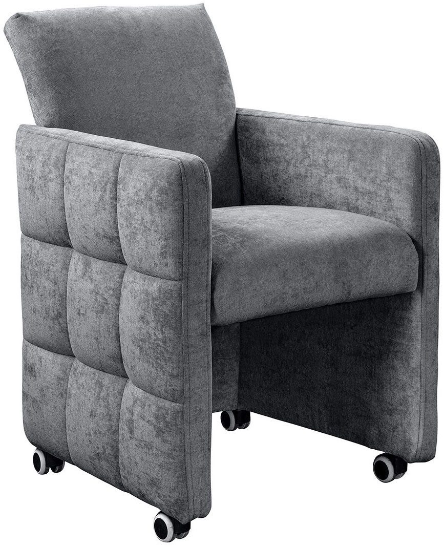 exxpo - sofa fashion Esszimmersessel Barista, Loungesessel auf Rollen mit hoher Bodenfreiheit, Barista Clubsessel auf Rollen mit schmalen Armlehnen, modernes Design
