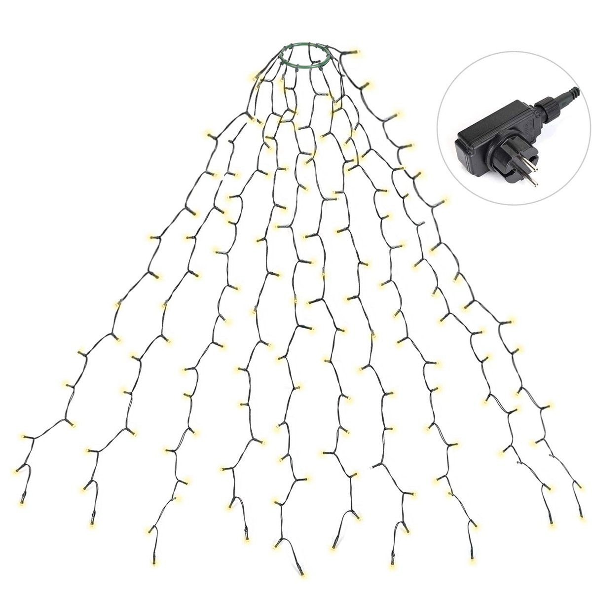 Salcar LED-Lichterkette Weihnachts Lichterkette Weihnachtsbaum LED Lichterkette mit Zauberstab, 3m Christbaumbeleuchtung mit Ring und 10 Girlanden, 350 LED Warmweiß