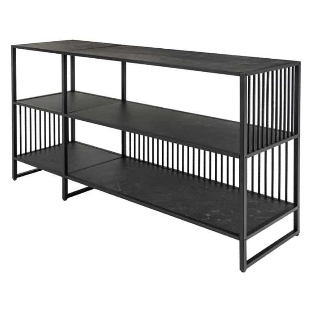 LebensWohnArt Regal Modernes Regal STRIVE 120cm Marmor-Look Bücherregal Konsole Metall