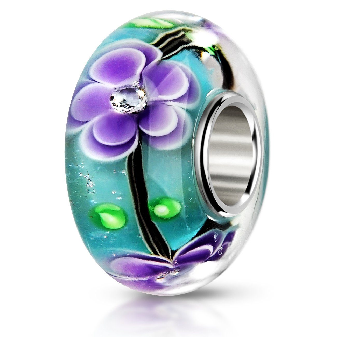 Bead Glasperle Blumen Bead Zirkonia Türkis Lila 1034