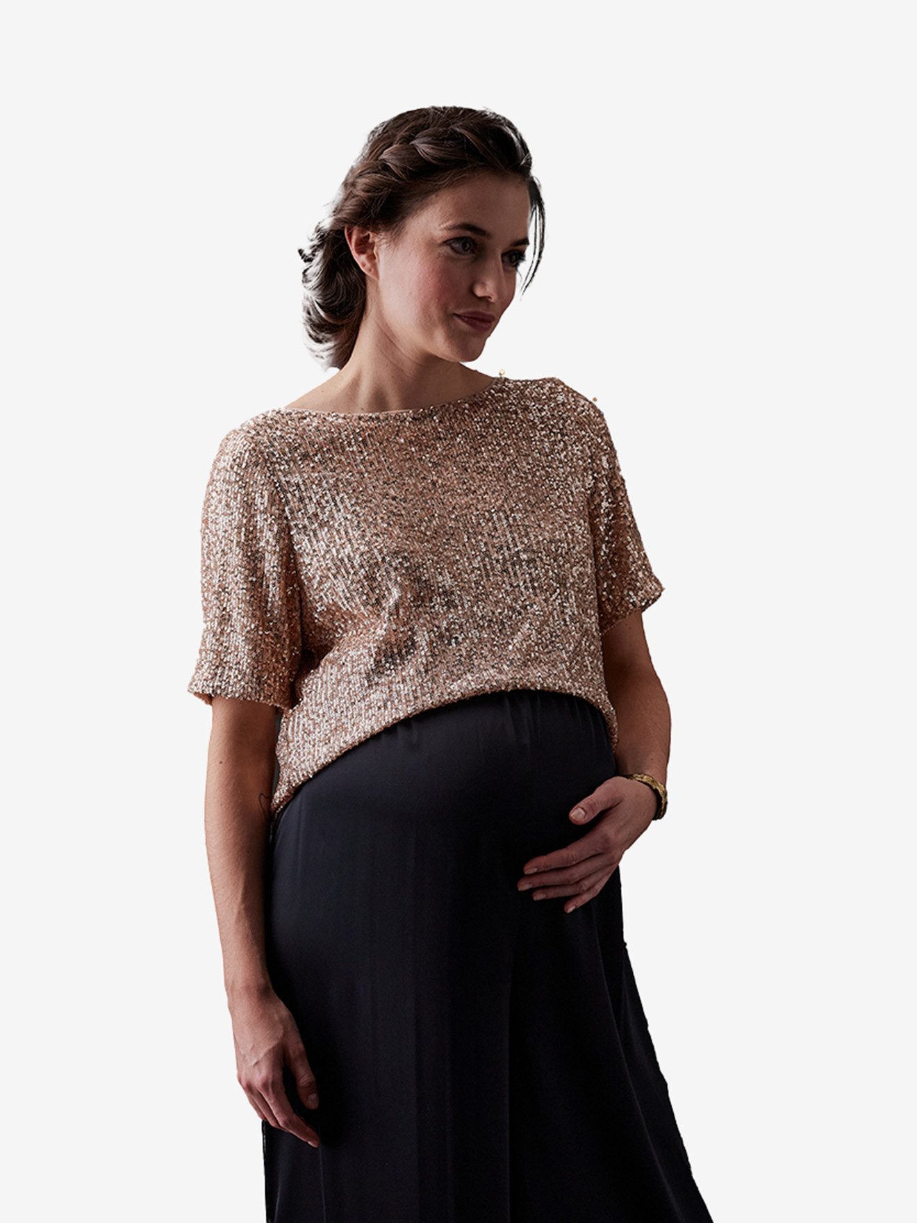 vertbaudet Umstandsshirt Umstands-Shirt mit Pailletten wendbar