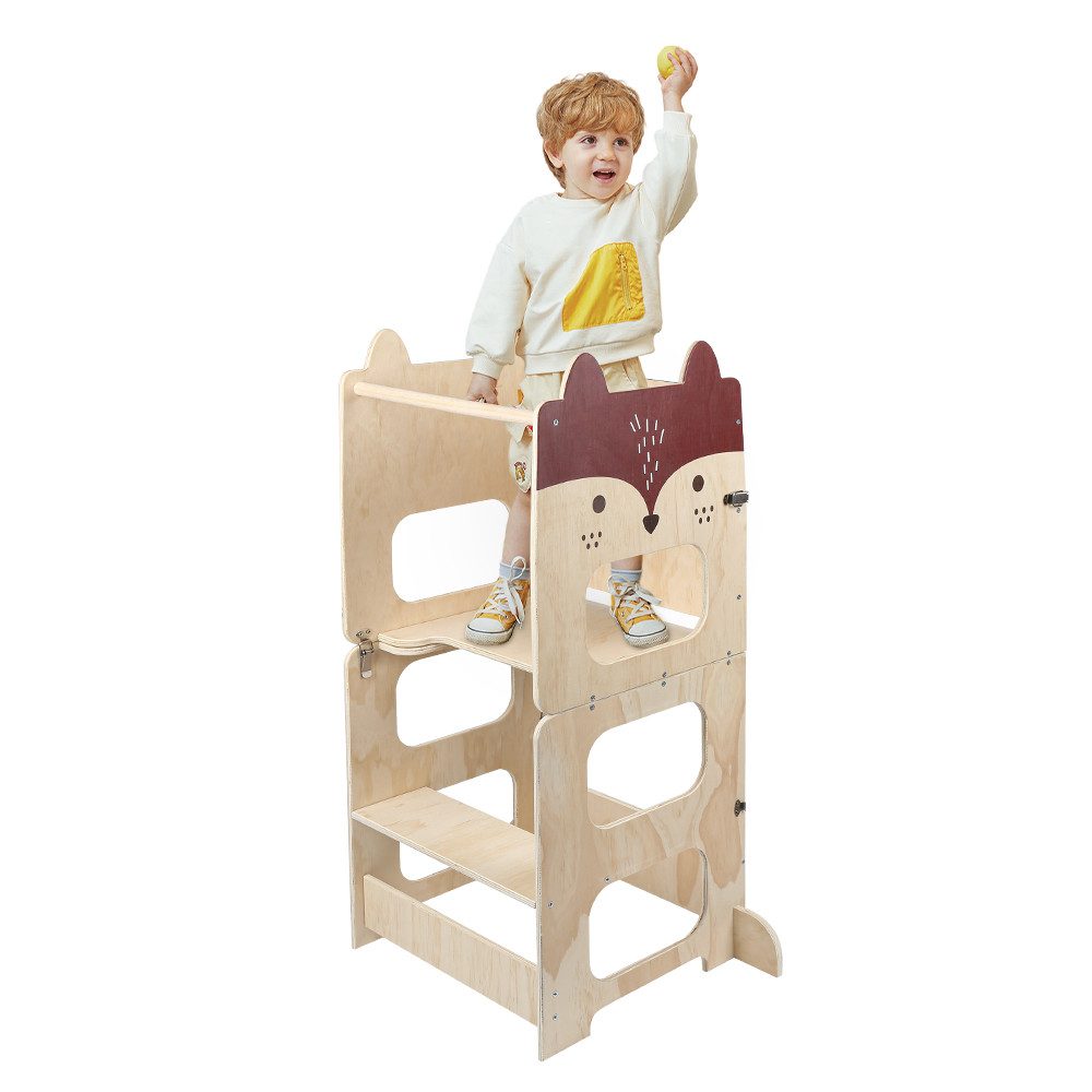 JEOBEST Stehhilfe Kleinkindturm, Lernturm, Stehturm, 3-in-1-Küchenhocker, (1 St, Holz, Klappbar) Helfer mit Kreidetafel