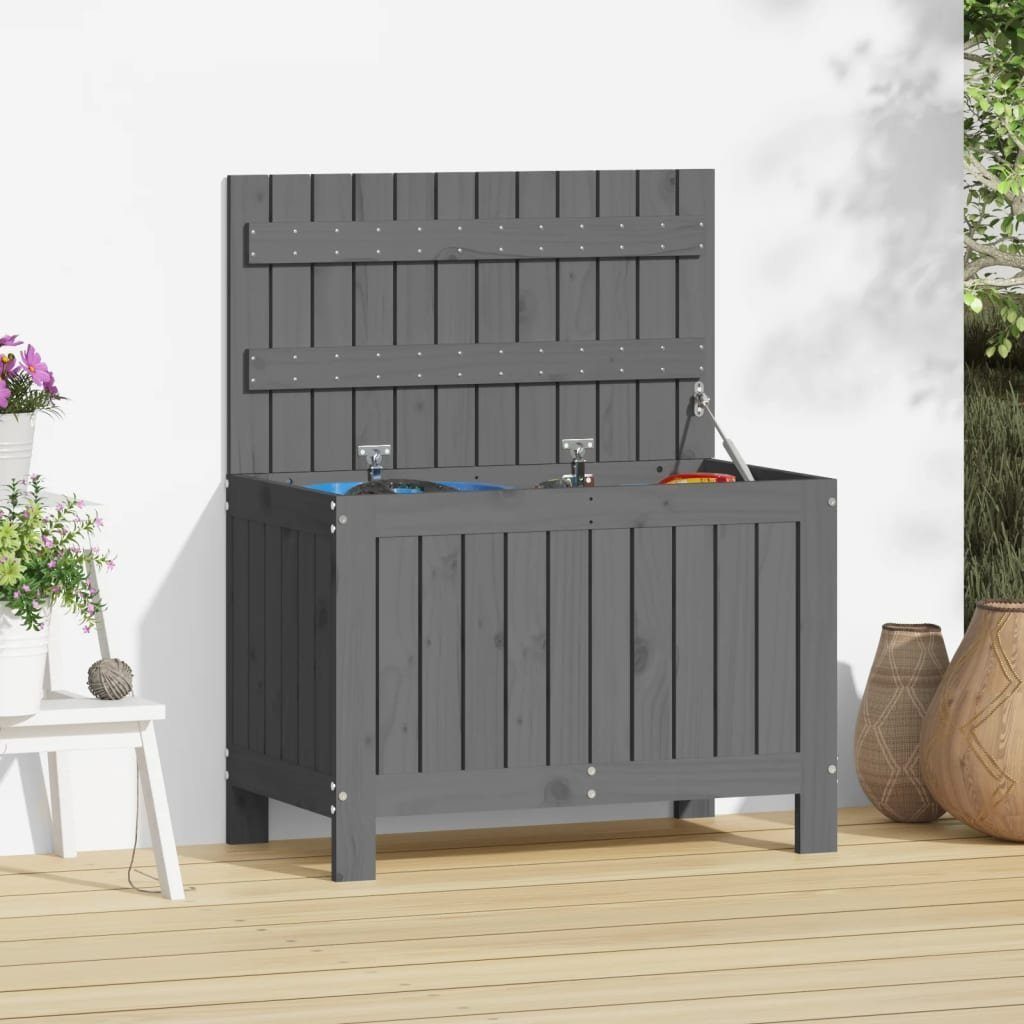 furnicato Gartenbox Gartentruhe Grau 76x42,5x54 cm Massivholz Kiefer