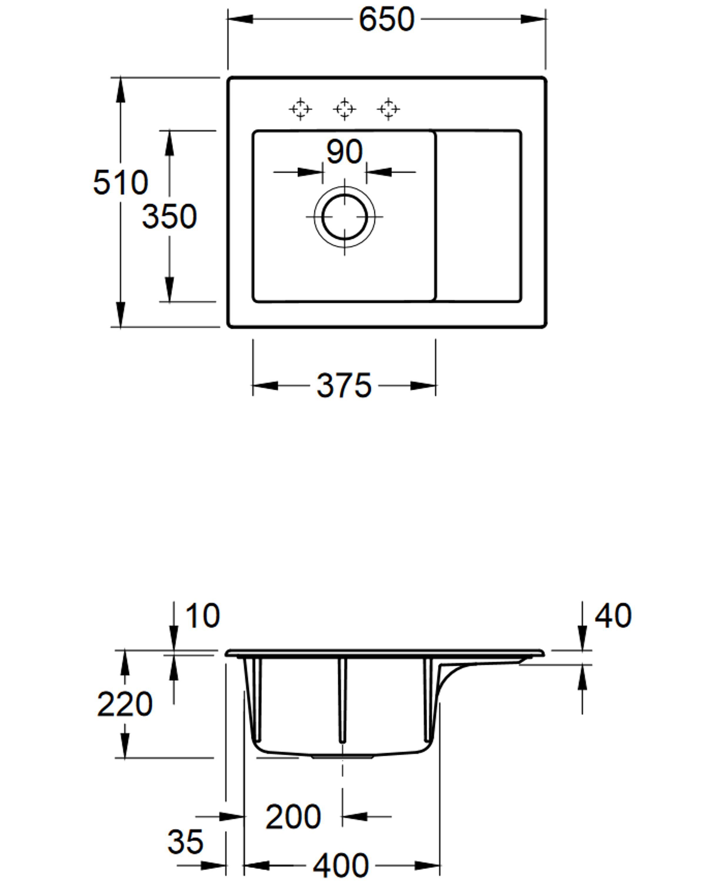 Küchenspüle Compact SM, 65/22 Serie, rechts Becken 01 & links möglich und 3312 Subway Boch Rechteckig, Villeroy cm,