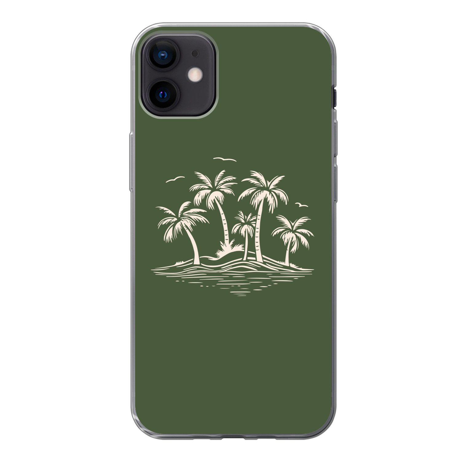 MuchoWow Handyhülle für Apple iPhone 12 mini Palmen - Strand - Grün - Beige - Tropisch, Smartphone-Bumper, Print, Handy Schutzhülle Dünn