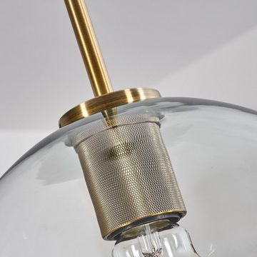 hofstein Hängeleuchte Hängelampe aus Metall/Glas in Altmessingfarben/Klar, ohne Leuchtmittel, Leuchte mit Schirm aus Glas (25 cm), Höhe max. 149 cm, 1 x E27