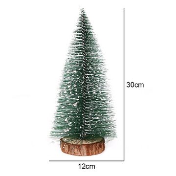 Houhence Künstlicher Weihnachtsbaum Mini-Weihnachtsbaum, 2 Stk kleiner Tannenbaum mit Holzsockel