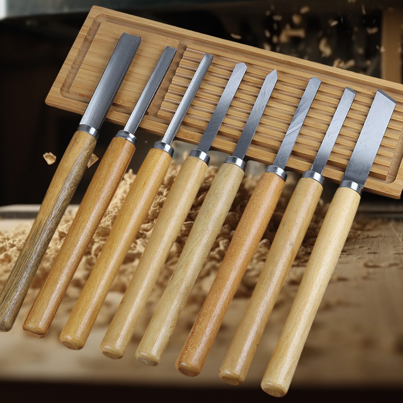 STILVORA Drechselbank 8er-set Drechselbank Drechselmesser Set Stechbeitel Holz mit Tasche, (Holzschnitzwerkzeuge Drehmeißel Set, 8-tlg., aus 65Mn-Stahl mit ergonomischen Holzgriffen), ideal zum Drechseln Gravieren Formen und Schnitzen inkl