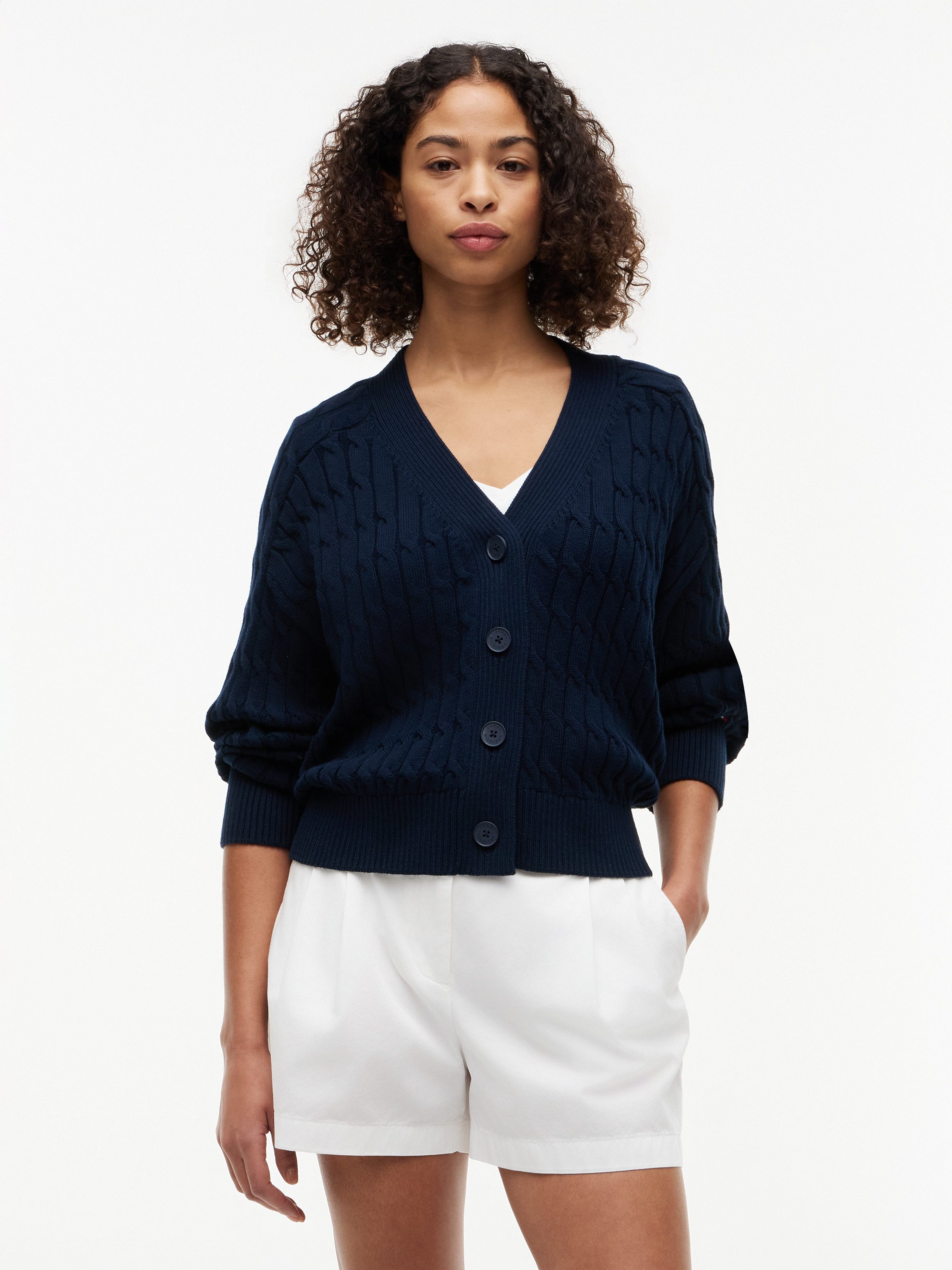 Tommy Hilfiger Strickjacke MID GG CABLE V-NK LS CARDI Baumwolle, mit Zopfstrickmuster