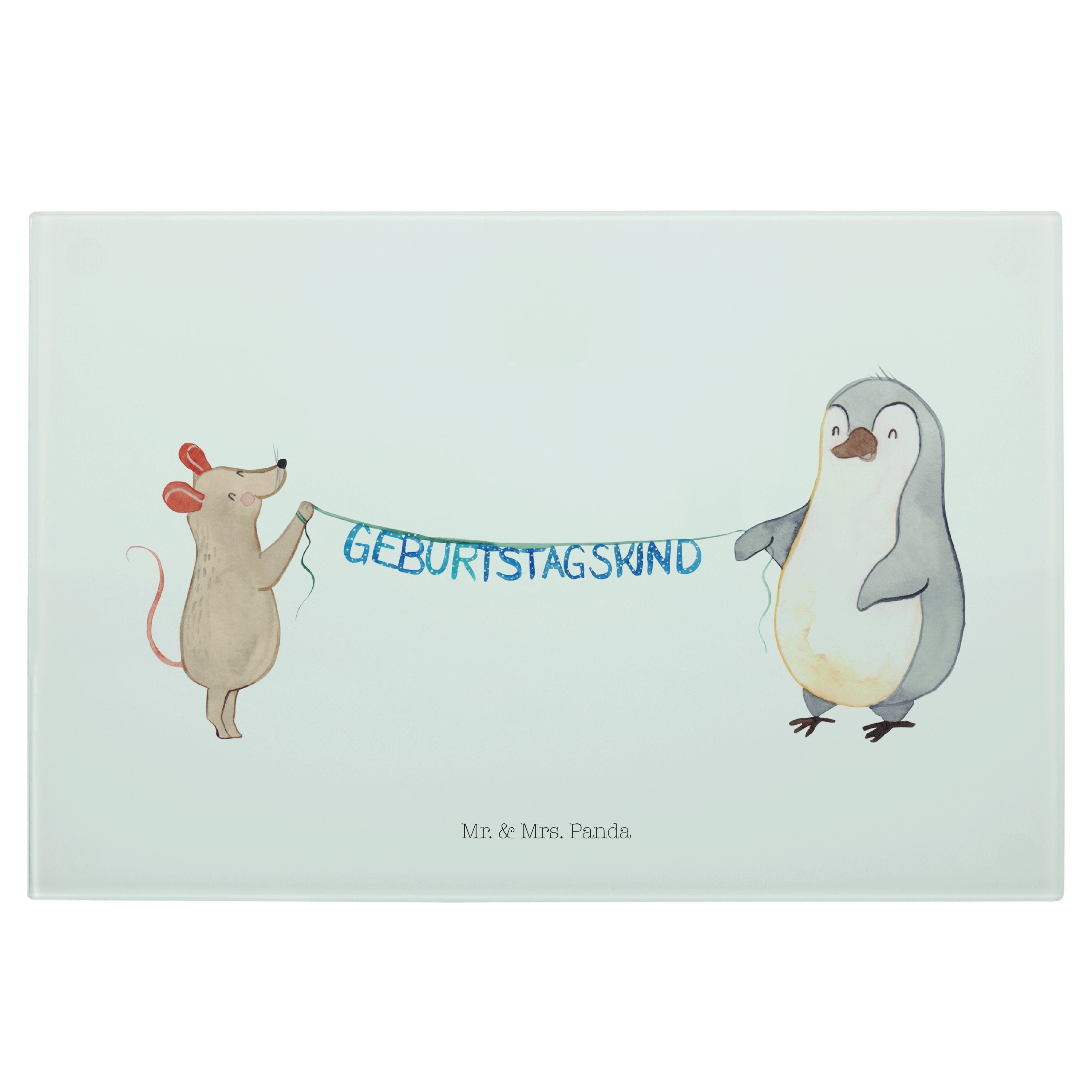 Mr. & Mrs. Panda Servierbrett Maus Pinguin Geburtstag - Weiß - Geschenk, Geburtstagsgeschenk, Schne, Premium Glas, (1-St)