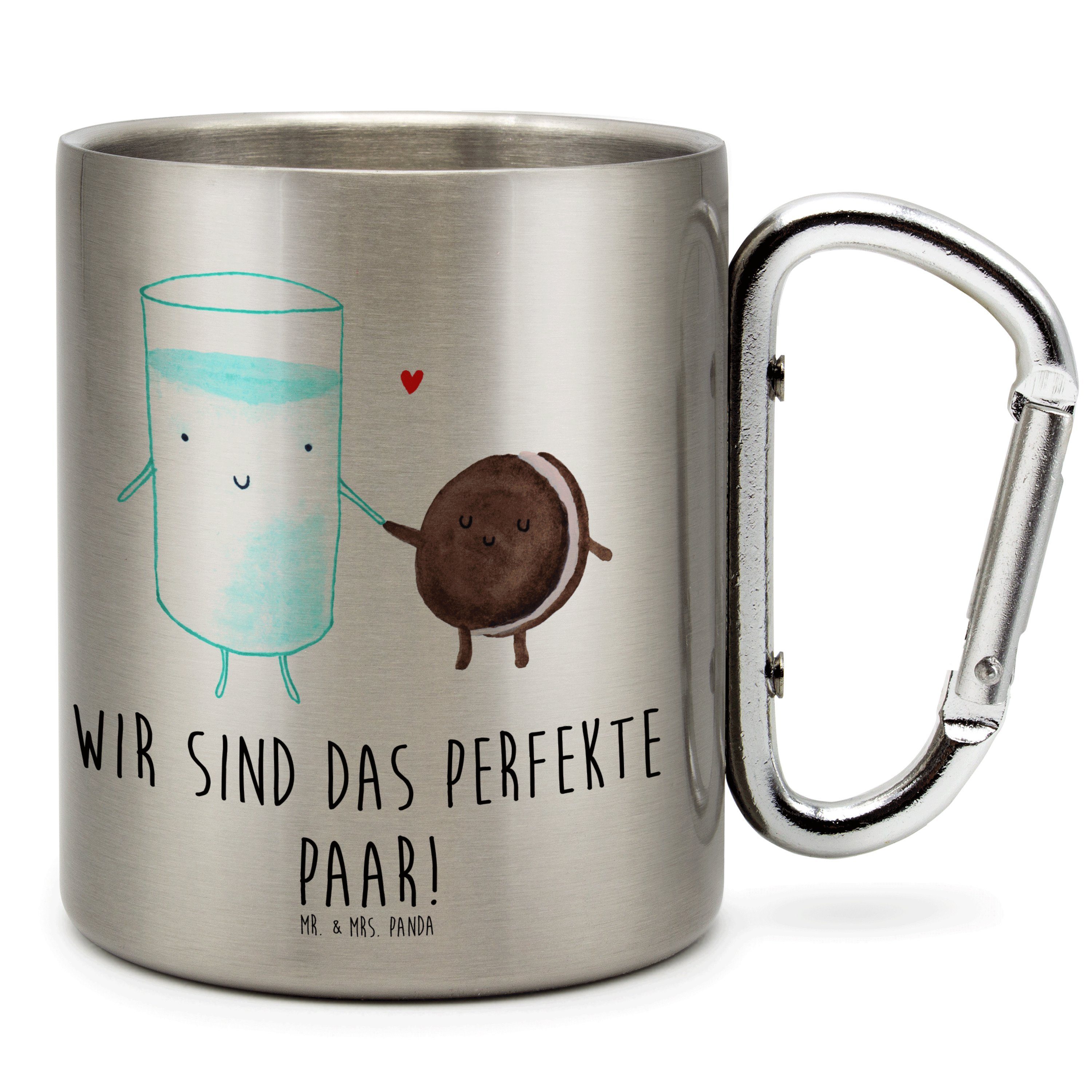 Mr. & Mrs. Panda Tasse Milch & Keks - Transparent - Geschenk, Gute Laune, Motiv süß, Outdoor, Edelstahl