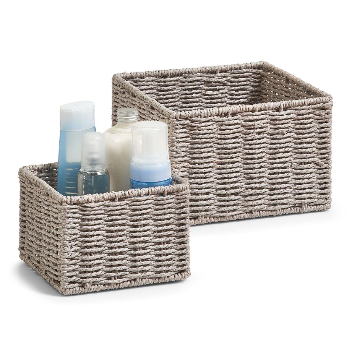 Zeller Present Aufbewahrungskorb Aufbewahrungskörbchen-Set, 2-tlg., grau, Papiergeflecht, 16 x 16 x 11 & 20 x 20 x 13 cm