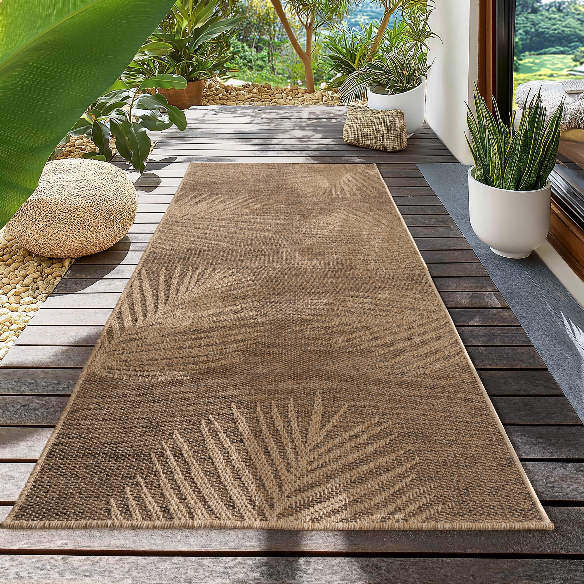 Teppium Teppich Natürlicher Jute-Optik Outdoor-Stil, Rechteckig, Höhe: 5 mm, Indoor Outdoor Teppich Wetterfest 3D Optik Wohnzimmer Küchen Terrasse