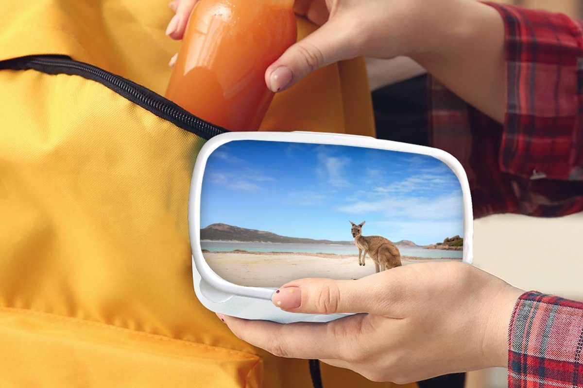 Strand Mädchen - weiß Jungs und Brotdose, Brotbox Känguru Australien, Kunststoff, MuchoWow (2-tlg), Erwachsene, Lunchbox und - für für Kinder