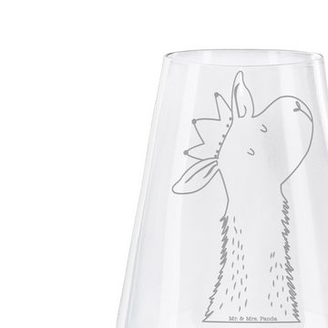 Mr. & Mrs. Panda Weißweinglas Lamakopf König - Transparent - Geschenk, Weißwein Glas, Weißweinglas, Premium Glas, Liebevoll gestaltet