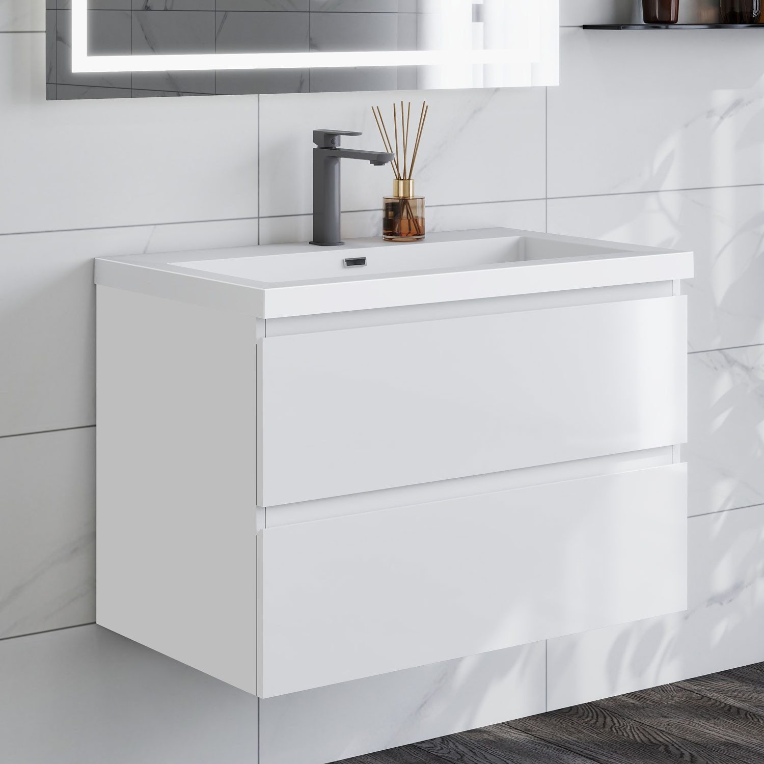 duschspa Waschtisch Waschbecken mit Unterschrank Badschrank Waschplatz Badmöbel Set, Matt, 50-120cm