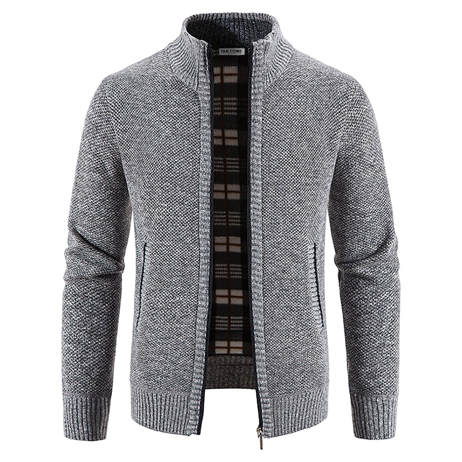 TAN.TOMI Strickjacke Herren Strickjacke Festival Cardigan Warm Trachtenjacke Mode Schlichter Pullover Langarm Sweatjacke Reißverschluss