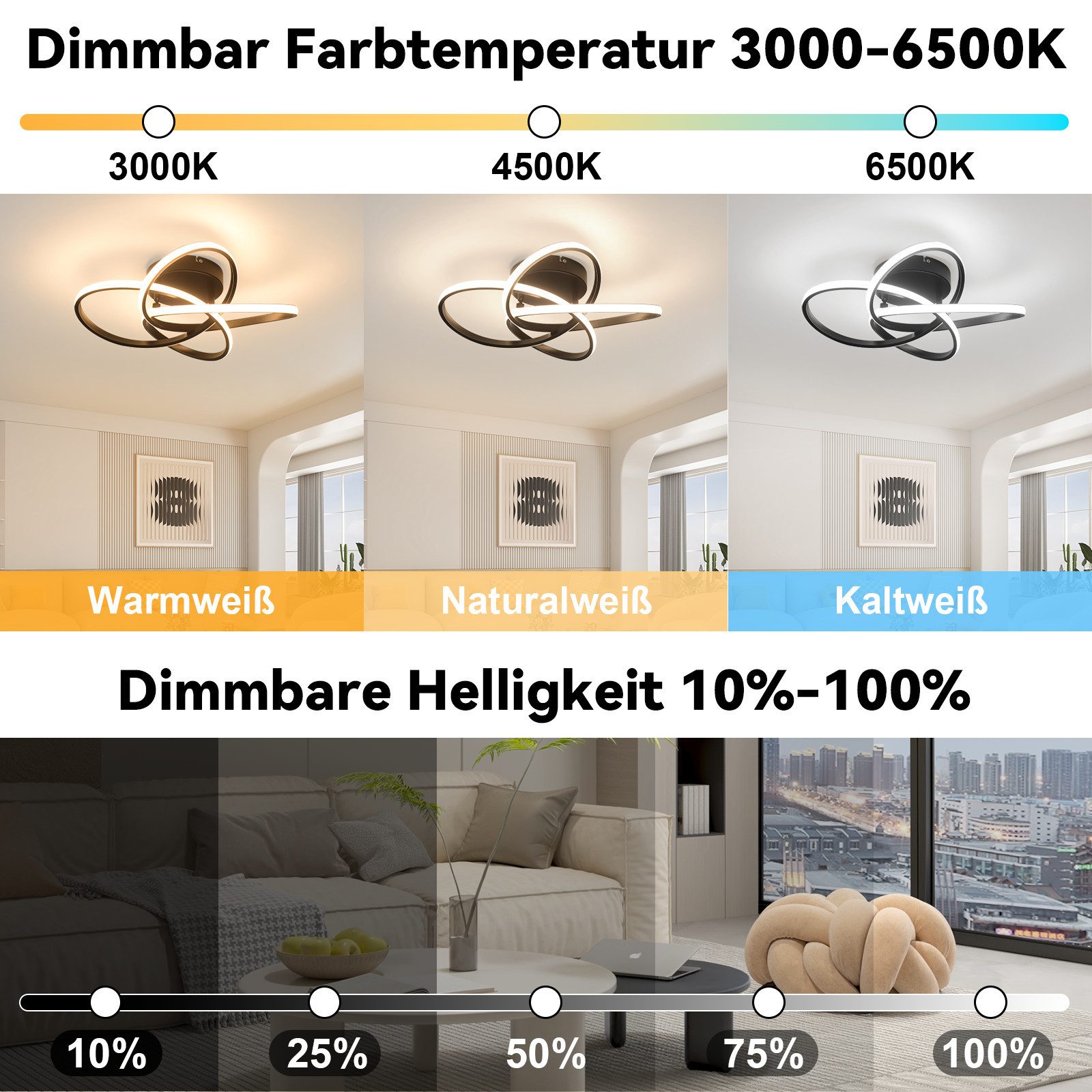 Nettlife LED Deckenleuchte Schlafzimmer Schwarz/Weiß Dimmbar günstig online kaufen