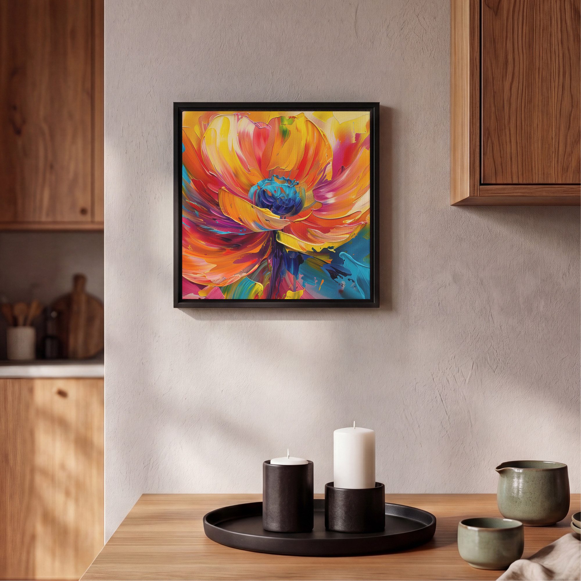 OneMillionCanvasses® Leinwandbild mit Rahmen - Blume - Lackierung - Modern - Abstrakt - Farben, Fotodruck (1 St), Leinwand Bilder Klein, Wand Dekoration Aesthet – Bild 2 von 5