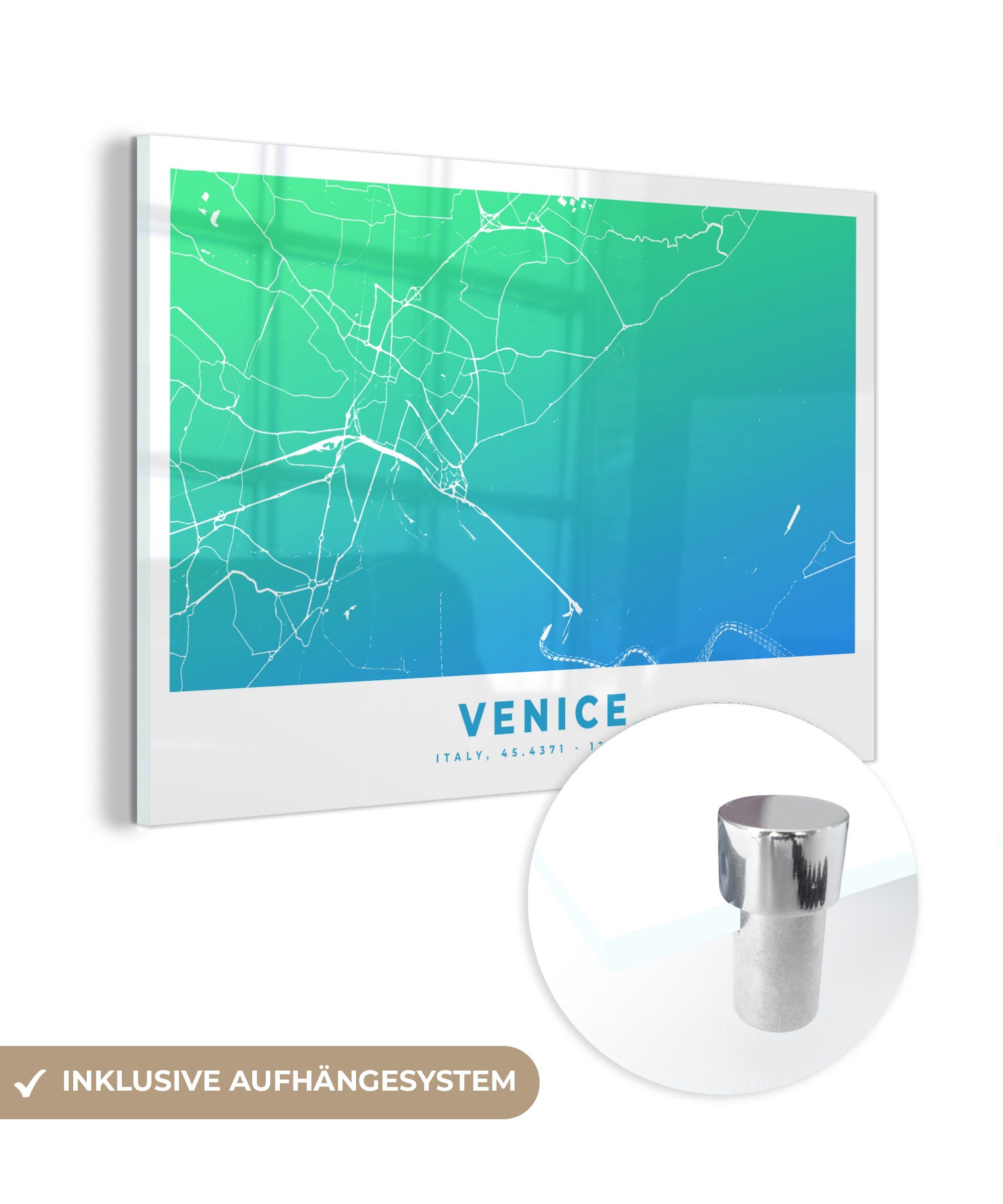 MuchoWow Acrylglasbild Venedig - Italien - Stadtplan, (1 St), Acrylglasbilder Wohnzimmer & Schlafzimmer