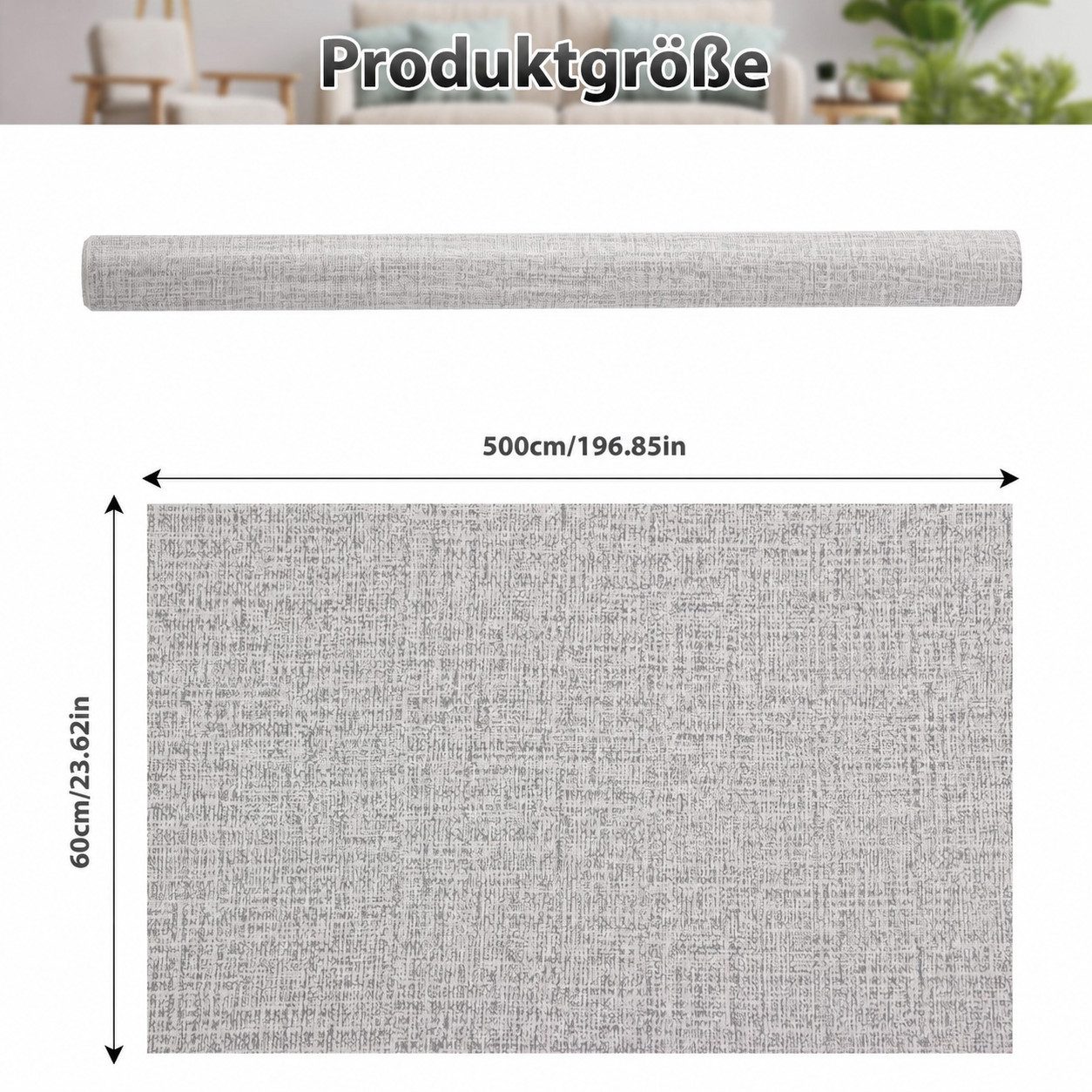 BlingBin Vinyltapete Selbstklebende Tapete 0.6 m × 5 m Hintergrundtapete mit Leinenstruktur, Leinenstruktur, uni, (Abziehen und Aufkleben Klebefolie, 1 St., 60 cm × 500 cm (Breite x Hohe), PVC Wandaufkleber, Möbelfolie, Wandverkleidung Zum Aufkleben