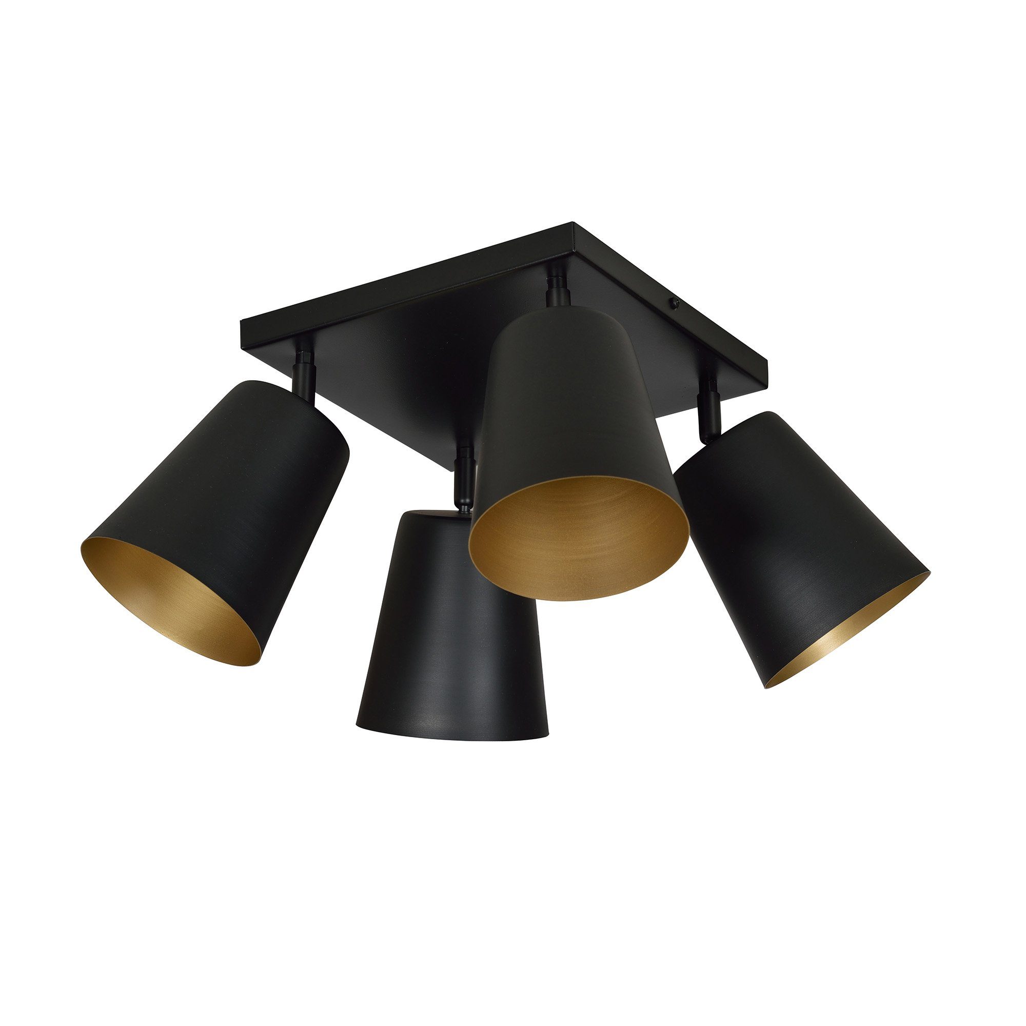 Licht-Erlebnisse Deckenstrahler BOMER, ohne Leuchtmittel, Deckenlampe Metall Schirm in Schwarz Gold E27 Retro Wohnzimmer