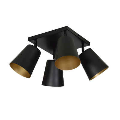 Licht-Erlebnisse Deckenstrahler BOMER, ohne Leuchtmittel, Deckenlampe Metall Schirm in Schwarz Gold E27 Retro Wohnzimmer