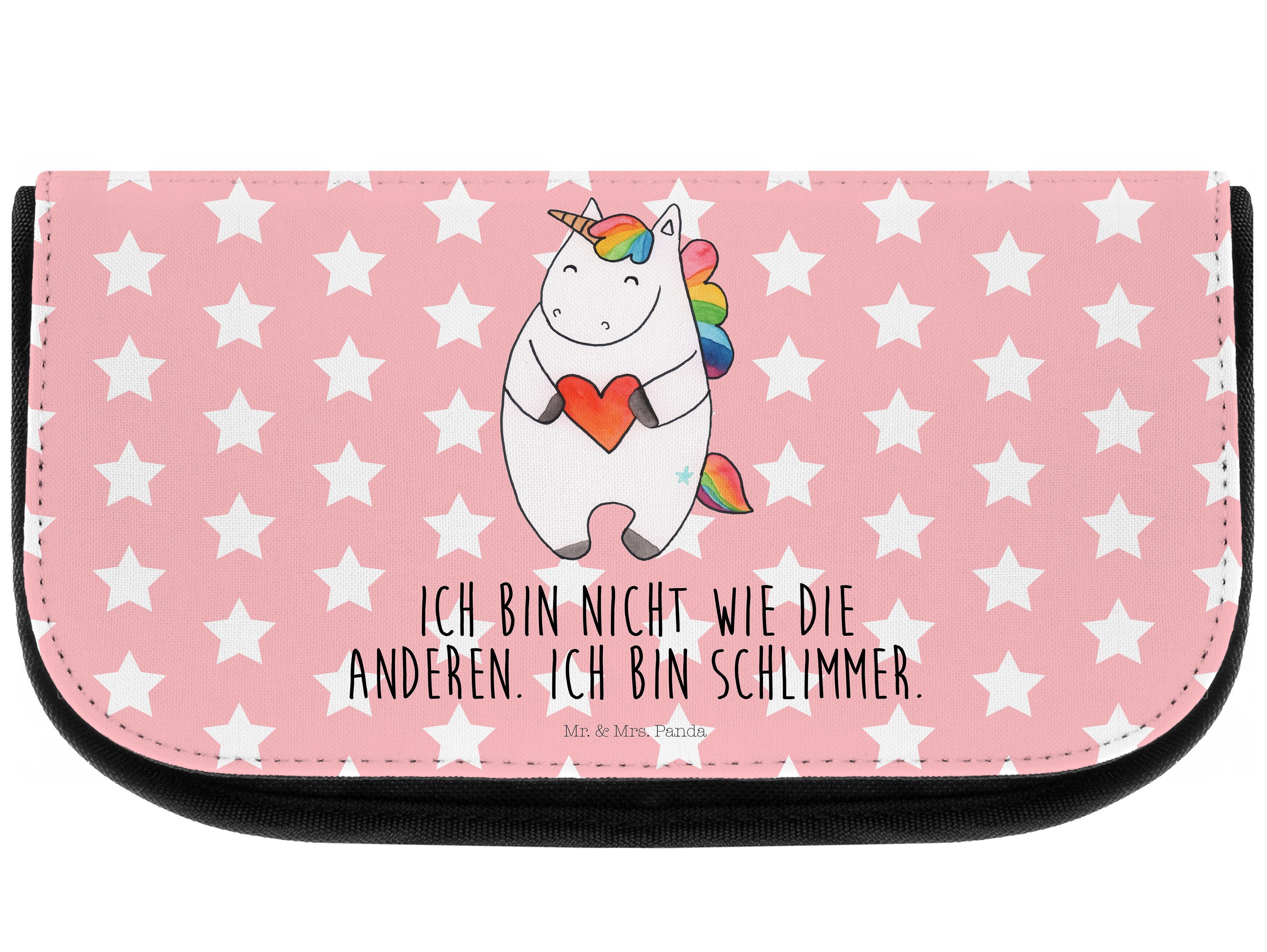 Mr. & Mrs. Panda Kosmetiktasche Einhorn Herz - Rot Pastell - Geschenk, Pegasus, lustig, Unicorn, bunt (1-tlg)