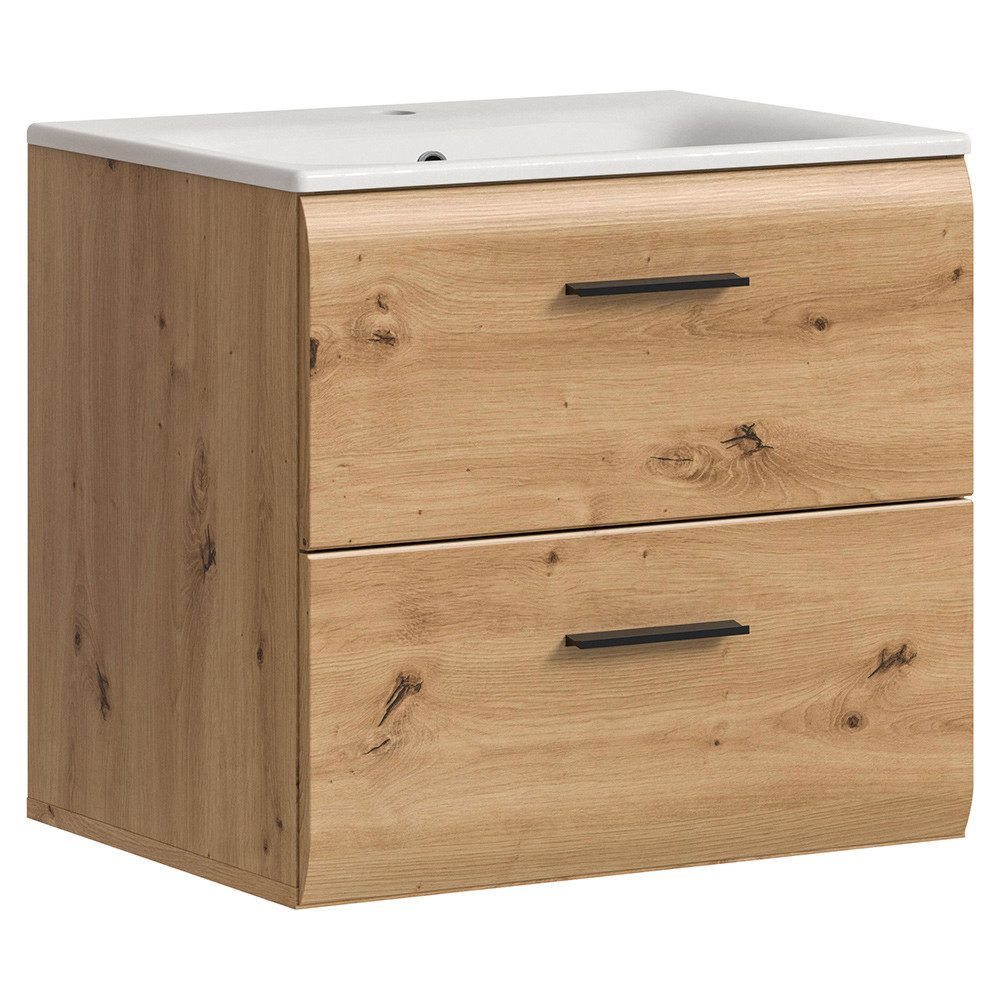 Lomadox Waschtisch IGGESUND-158, 60 cm breit in Eiche, 2 Schubladen