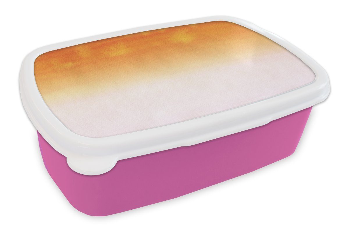MuchoWow Lunchbox Aquarell - Weiß - Orange, Kunststoff, (2-tlg), Brotbox für Erwachsene, Brotdose Kinder, Snackbox, Mädchen, Kunststoff rosa