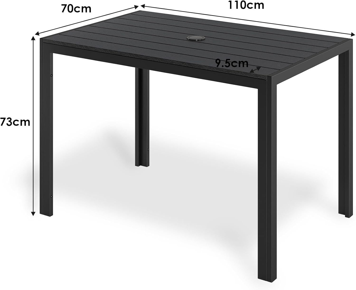TLGREEN Gartentisch mit Sonnenschirmloch,110x70 cm Balkontisch Wetterfest (Aluminium Rahmen, WPC Tischplatte), Rechteckiger Esstisch Outdoor für Terrasse