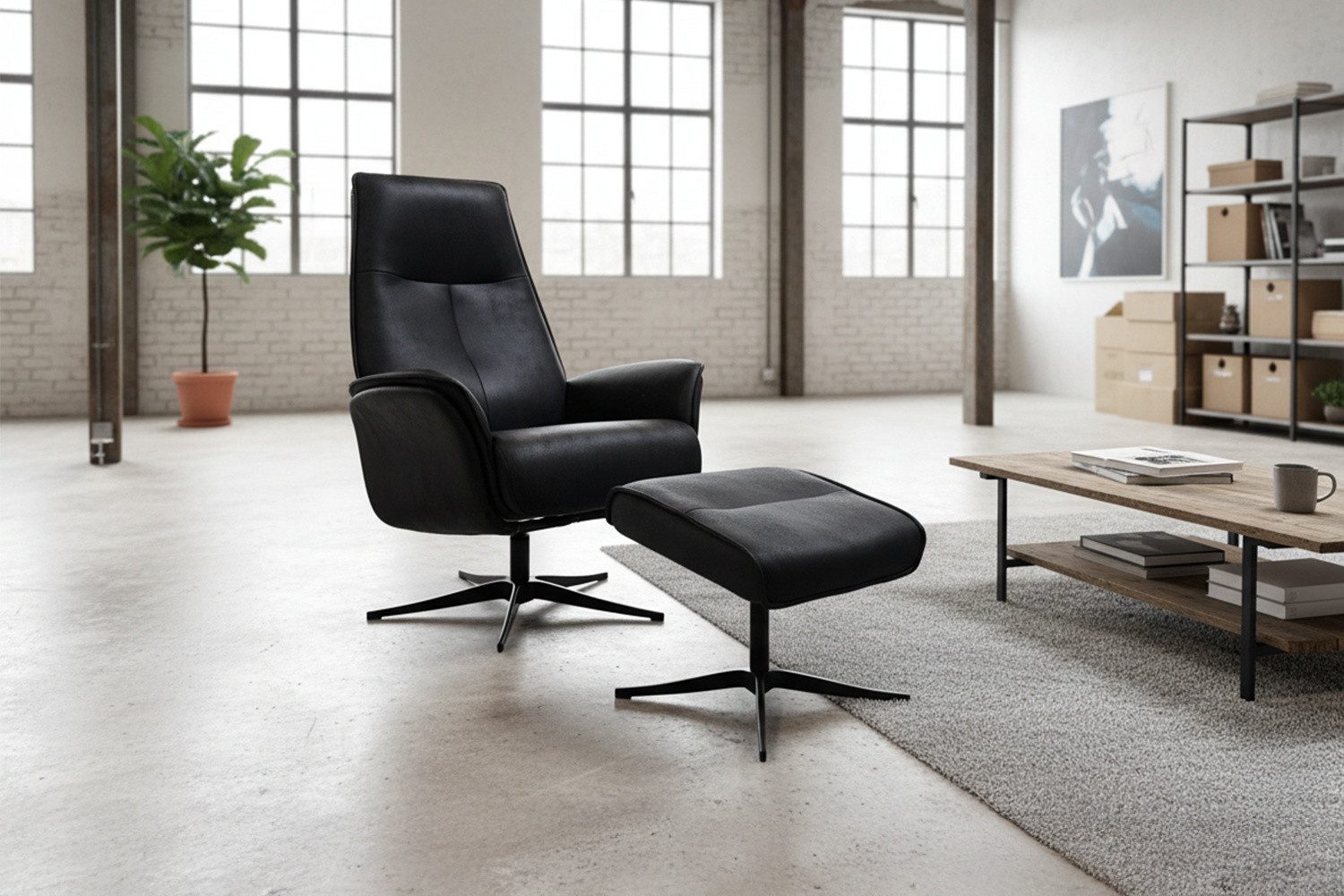 KAWOLA Relaxsessel JOSIANE Lederfaserstoff schwarz Komfort Drehsessel, 360° günstig online kaufen