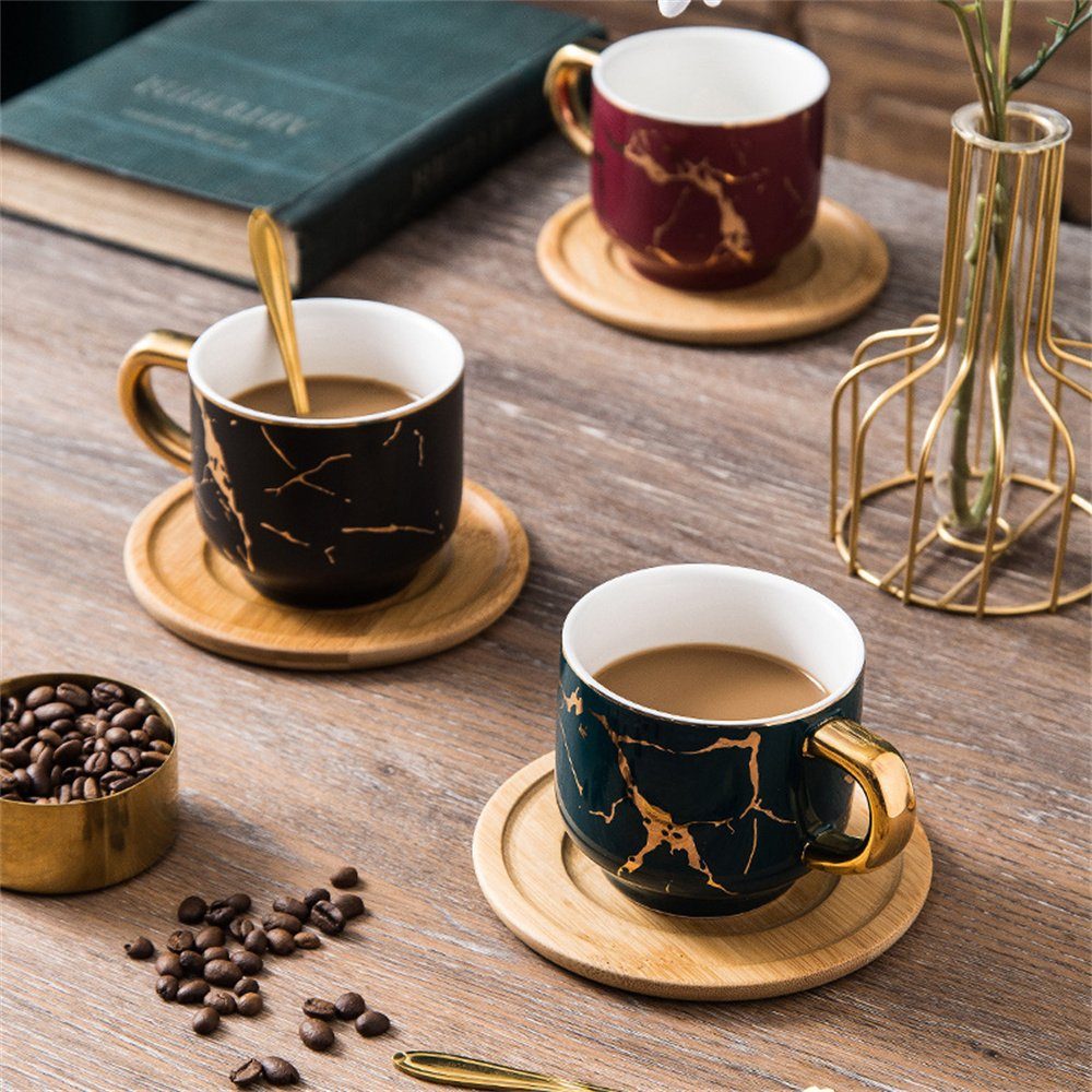 Ceramic Kaffeeservice Dekorative Teetasse mit Teetablett, Schwarz Cappuccinotasse Untertassen Teetasse Löffel, Set Keramik-Kaffeetasse mit und (1-tlg),