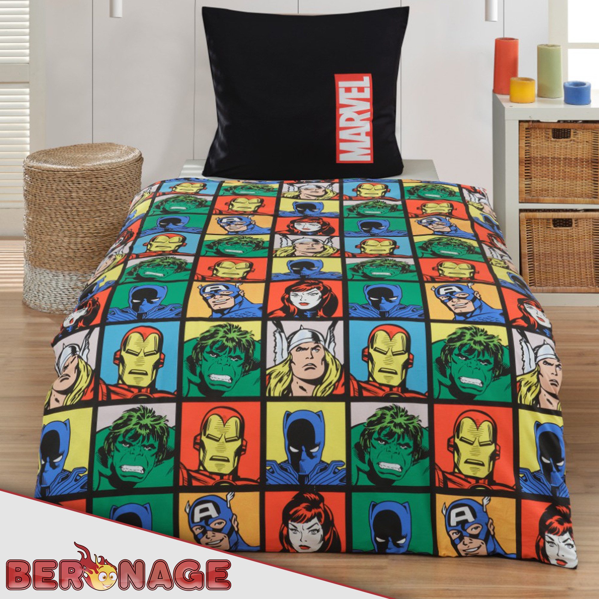 BERONAGE Jugendbettwäsche Marvel Logo Bettwäsche schwarz Linon / Renforcé, 2 teilig, 135x200 + 80x80 cm – Bild 4 von 5