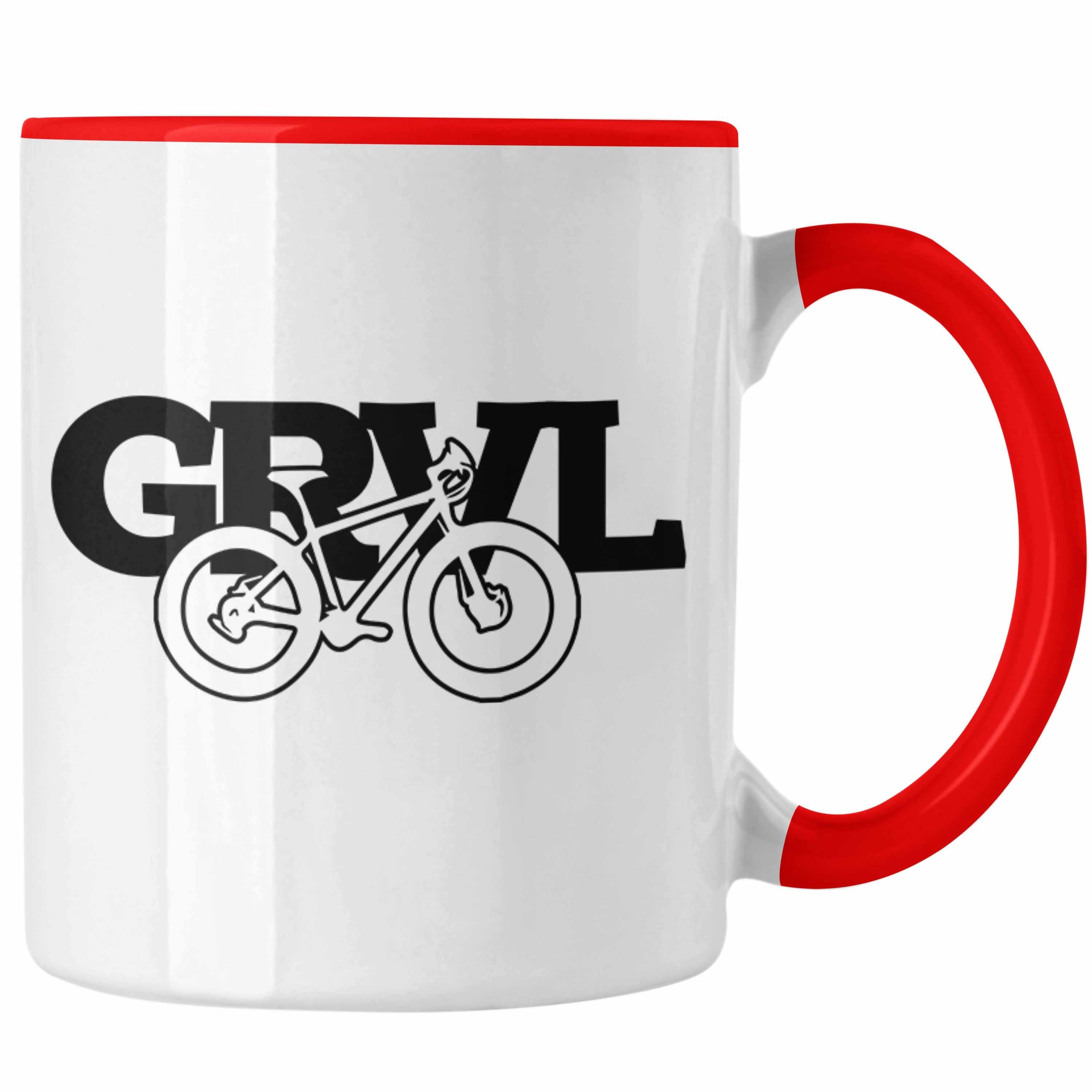 Tasse Trendation MTB Rot Geschenk Tasse für Mountainbike-Enthusiasten GRVL Mountainbiker