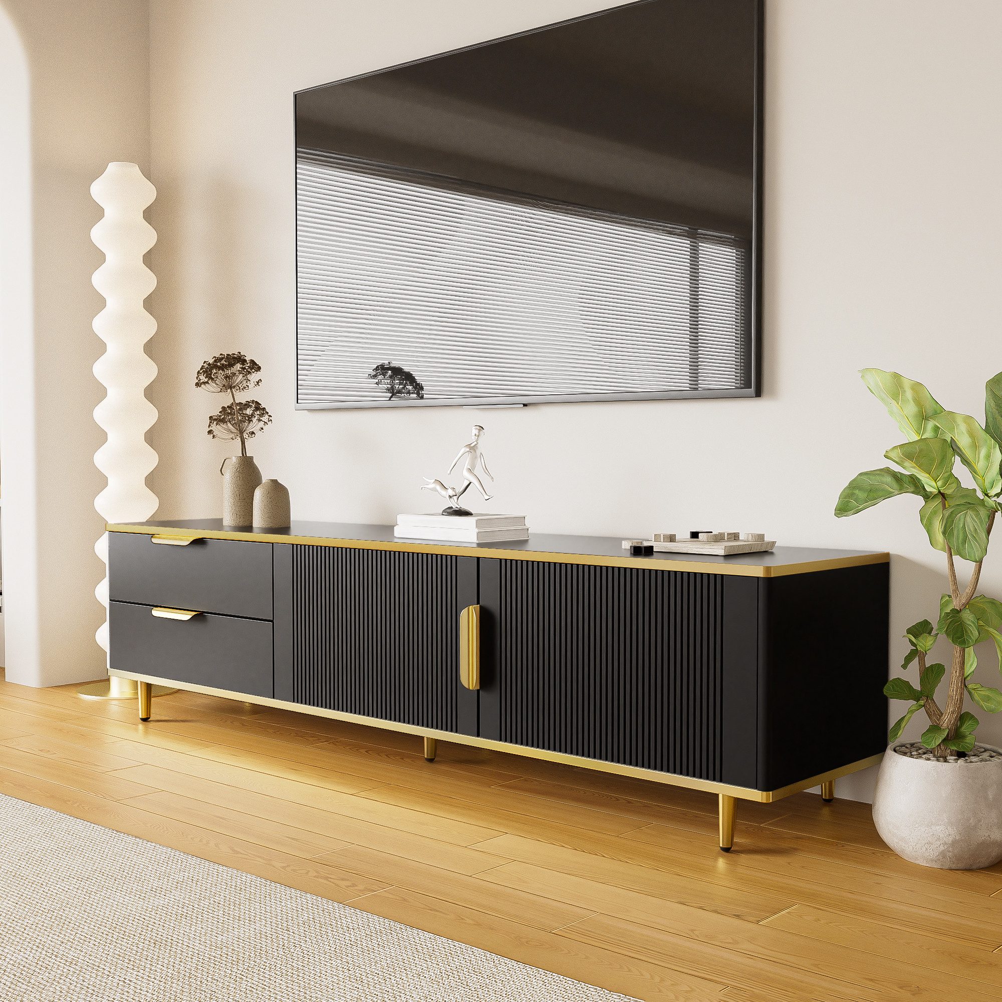 Merax Lowboard mit Türen und Schubladen, TV-Schrank mit Metallfüße,TV-Board,Fernsehtisch,B:170cm