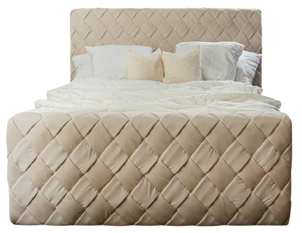JVmoebel Boxspringbett Elegantes Bett mit Holz- und Stoffbezug für stilvolles Schlafzimmer (1-St)