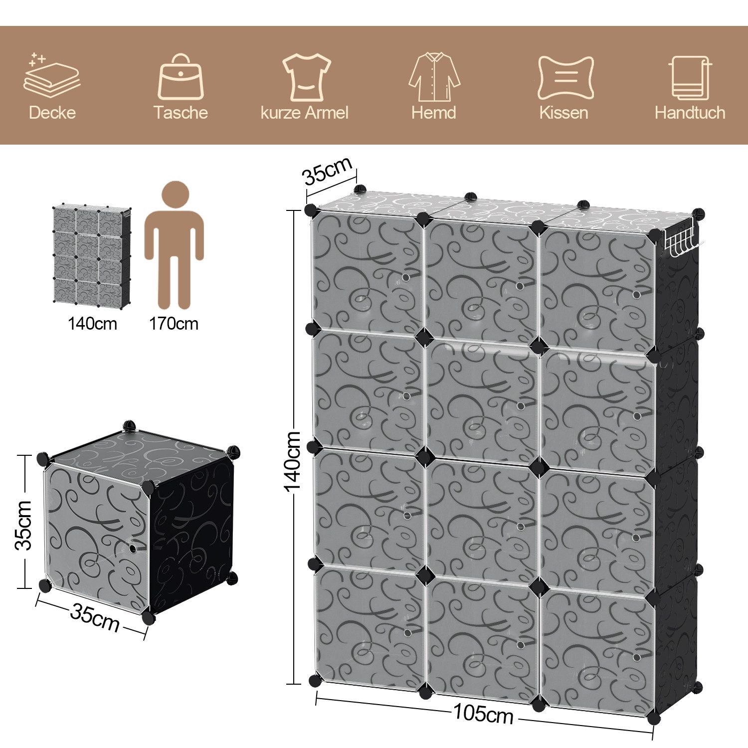Clanmacy Kleiderschrank DIY Kombischrank Tragbarer Regalsystem günstig online kaufen