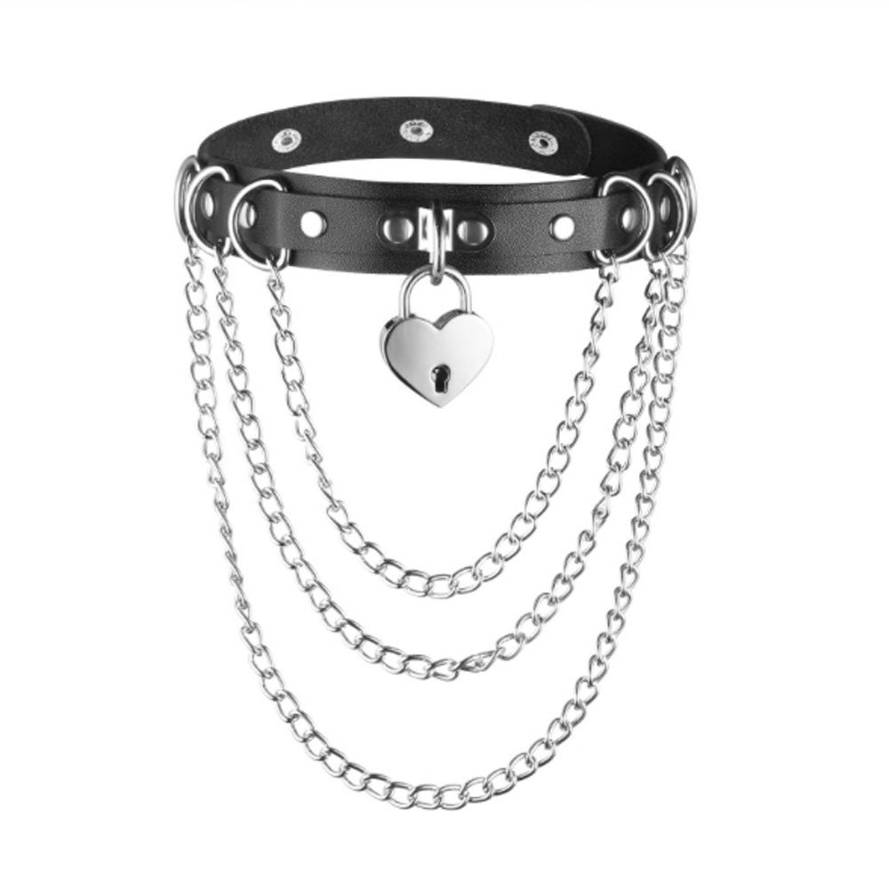 Sandritas Erotik-Halsband Halsband mit Metallketten Schloss mit Schlüssel Sklave Schwarz Bondage