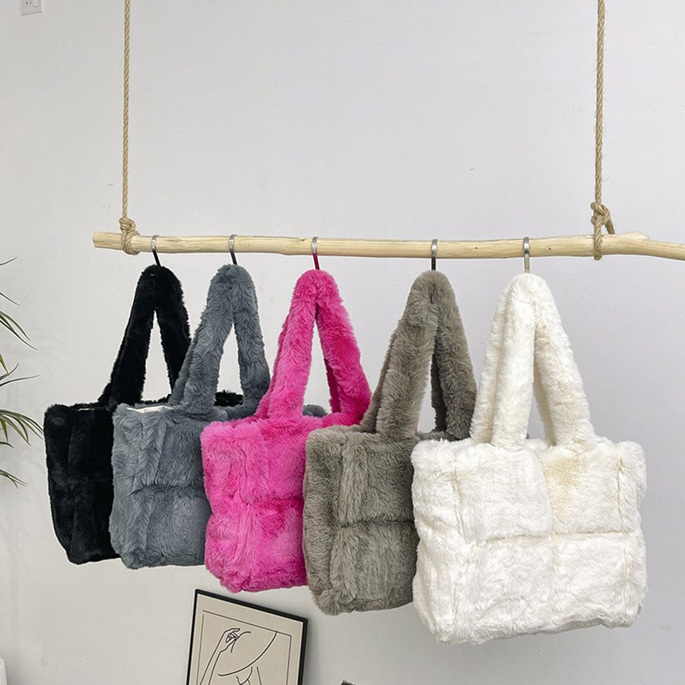 Bextsrack Schultertasche Damen Plüsch Umhängetasche Groß Shopper Tasche Handtasche Tote Bag, Geschenkideen für Familie und Freunde zu Oster und Geburtstag