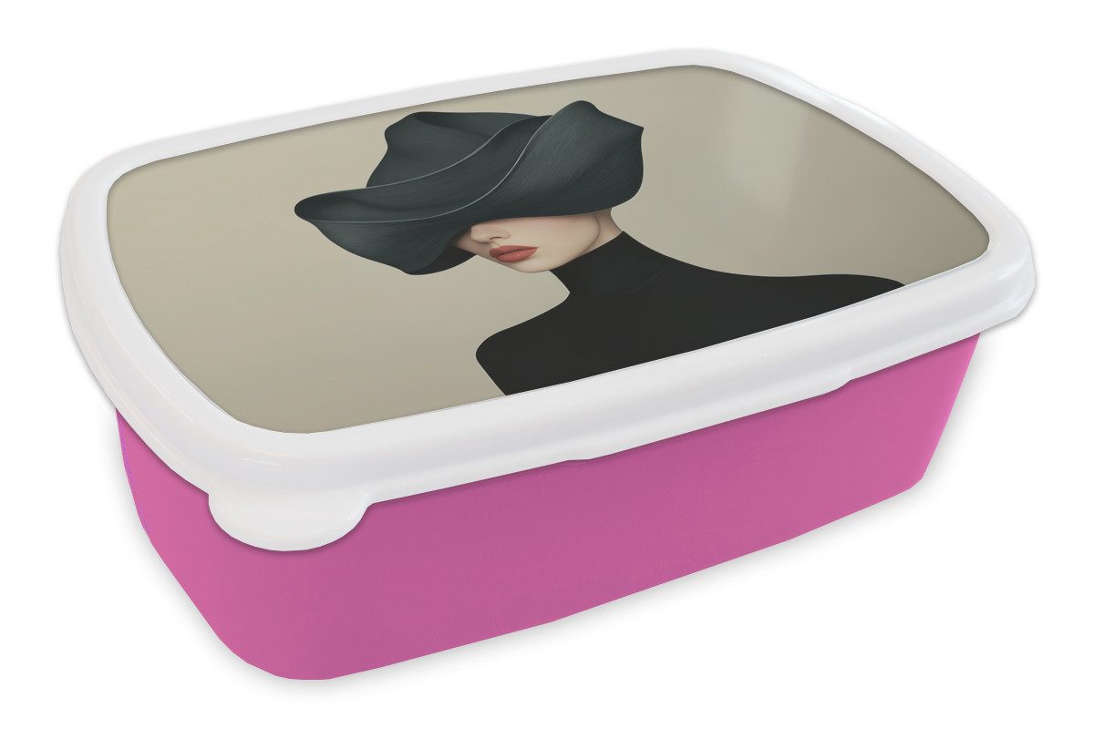 MuchoWow Lunchbox Frau - Grün - Hut, Kunststoff, (2-tlg), Brotdosen, Lunch Box, Brotbox für Kinder und Erwachsene