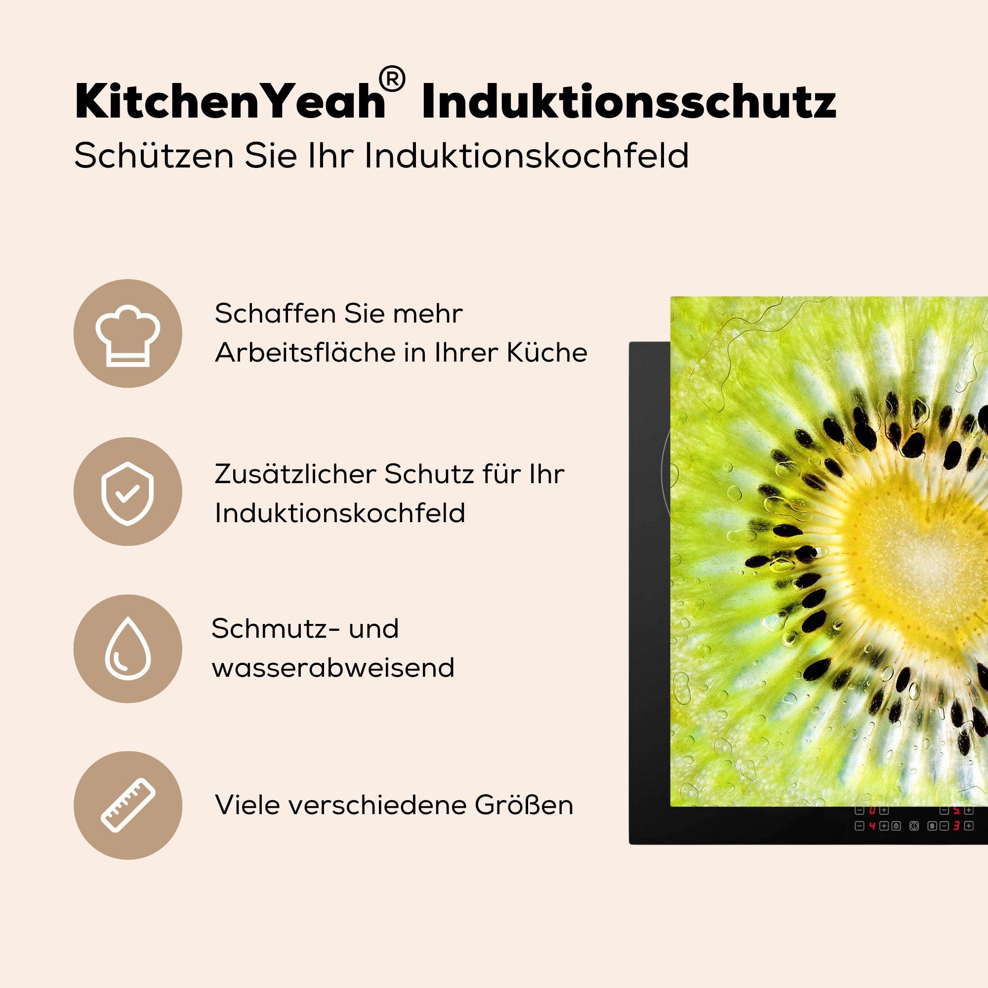 Herdblende-/Abdeckplatte Ceranfeldabdeckung, - Kiwi cm, Arbeitsplatte für Vinyl, MuchoWow (1 78x78 Kerne - küche Herz, tlg),