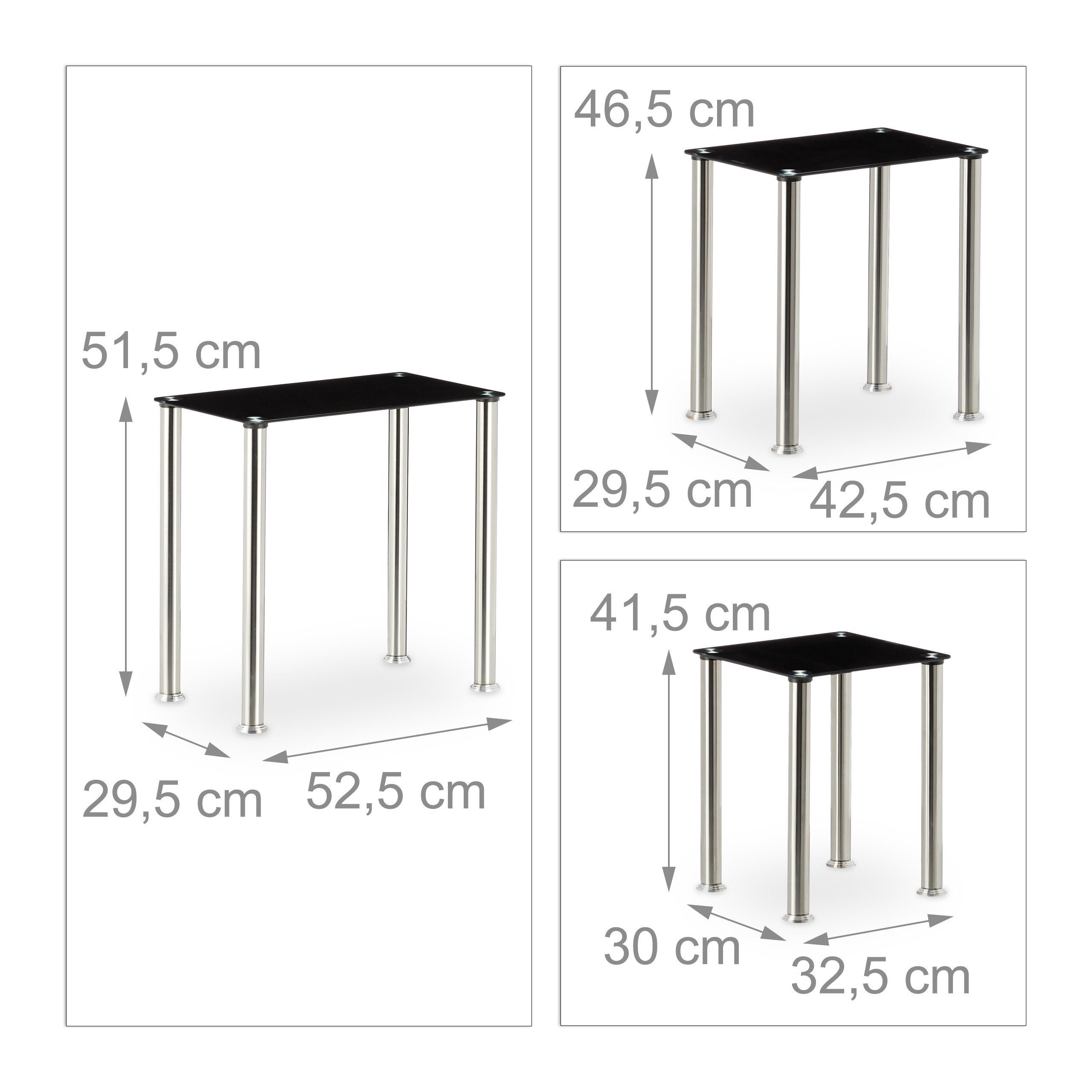 Set relaxdays Satztisch Schwarzglas Satztisch 3er